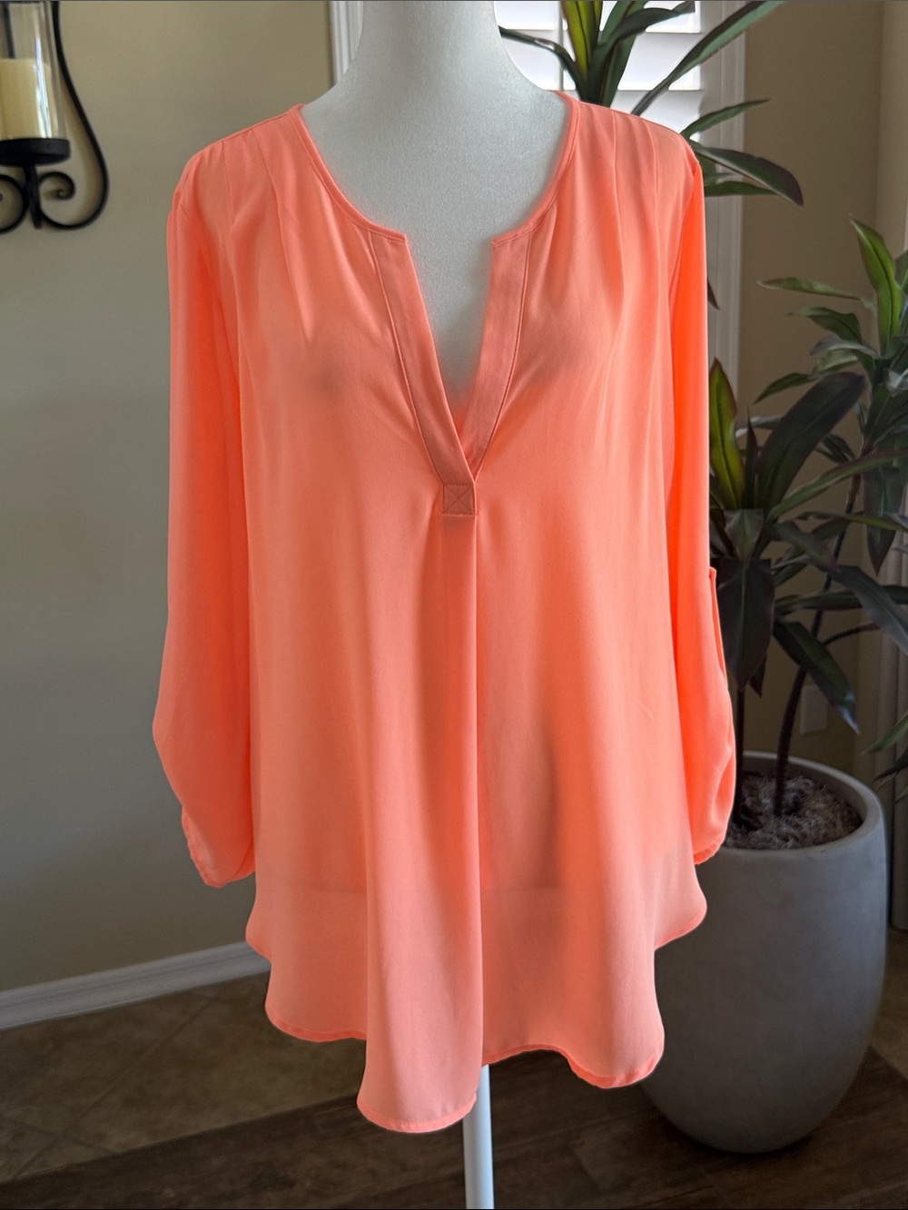 Lush Coral Split-Neck Tunic